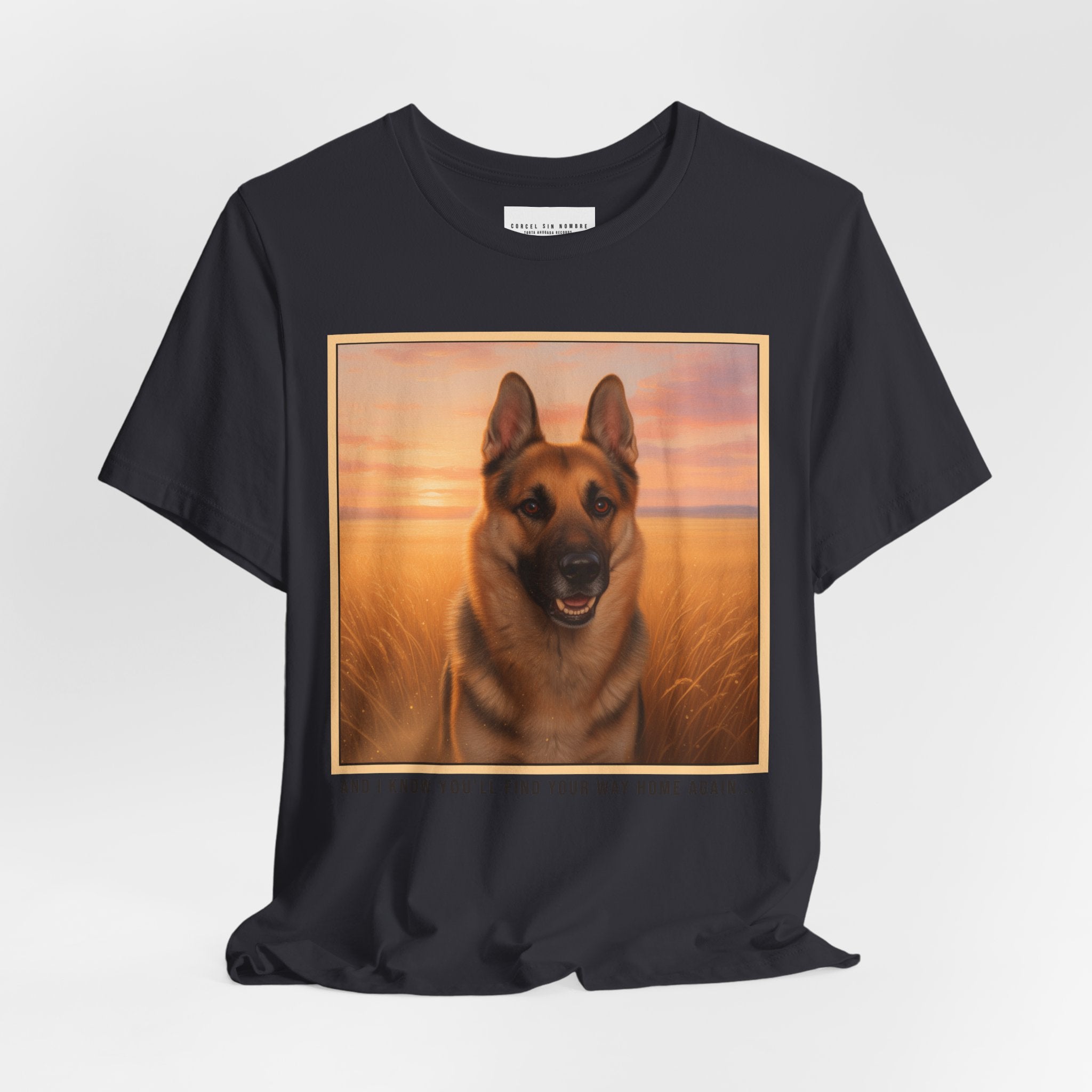 Corcel Sin Nombre | German Shepherd Portrait Tee | Dog Memorial Shirt with Sunset Photo