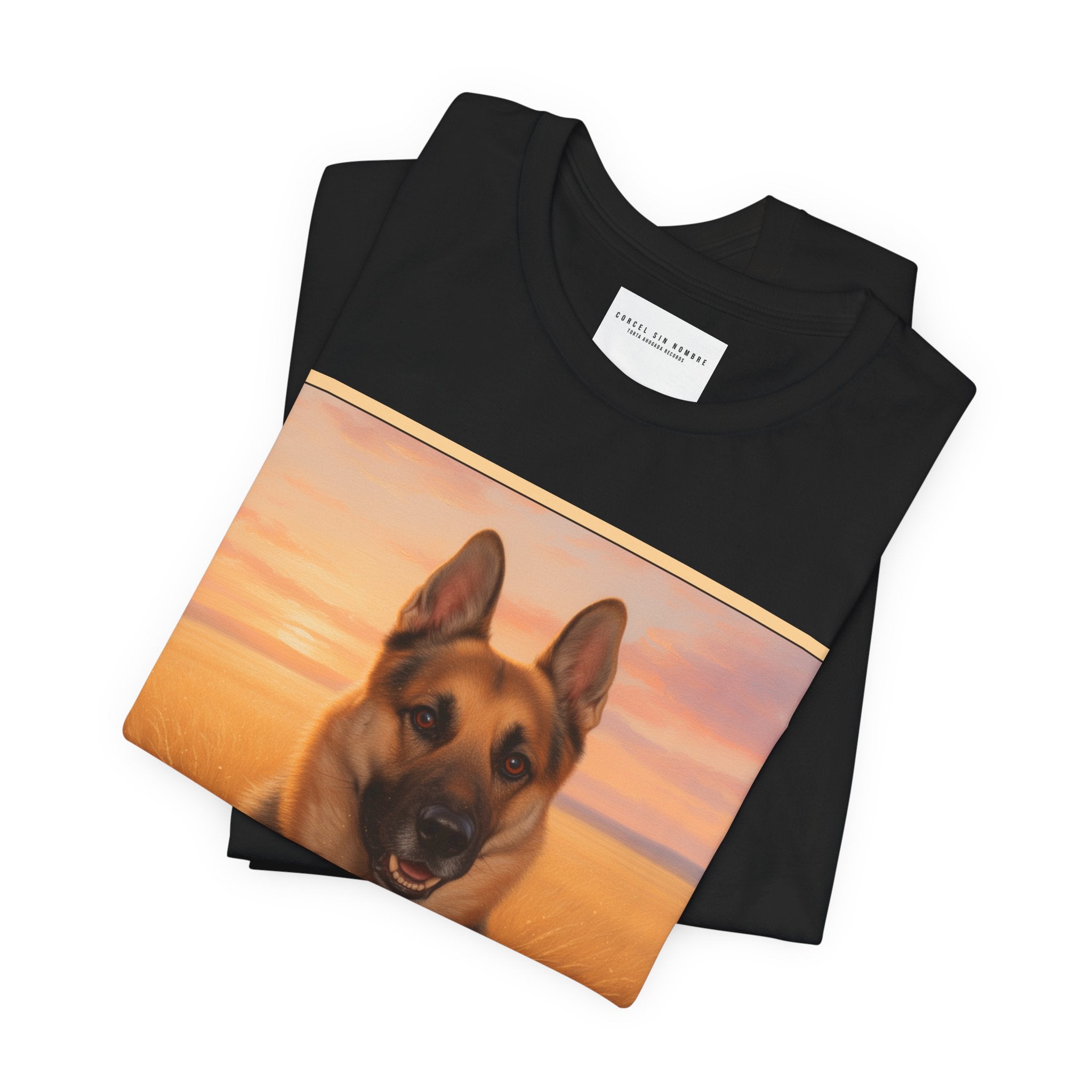 Corcel Sin Nombre | German Shepherd Portrait Tee | Dog Memorial Shirt with Sunset Photo