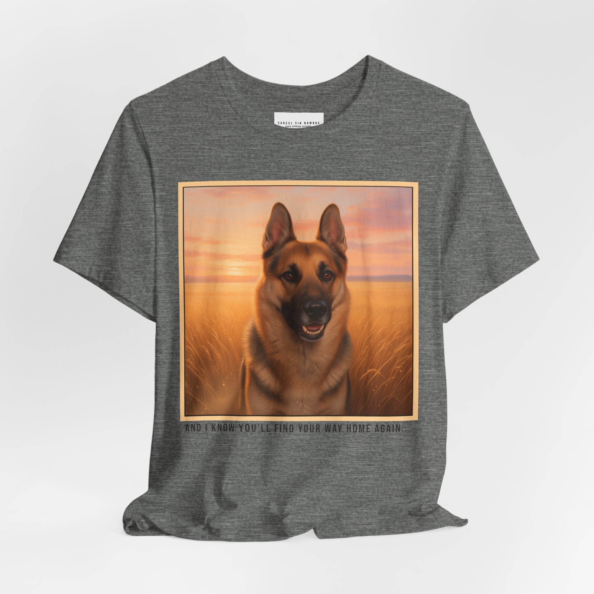 Corcel Sin Nombre | German Shepherd Portrait Tee | Dog Memorial Shirt with Sunset Photo