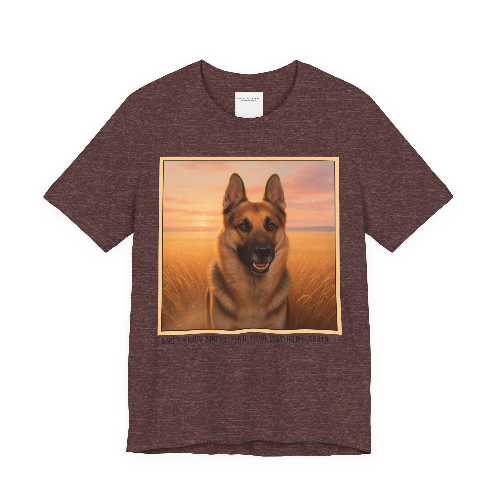 Corcel Sin Nombre | German Shepherd Portrait Tee | Dog Memorial Shirt with Sunset Photo