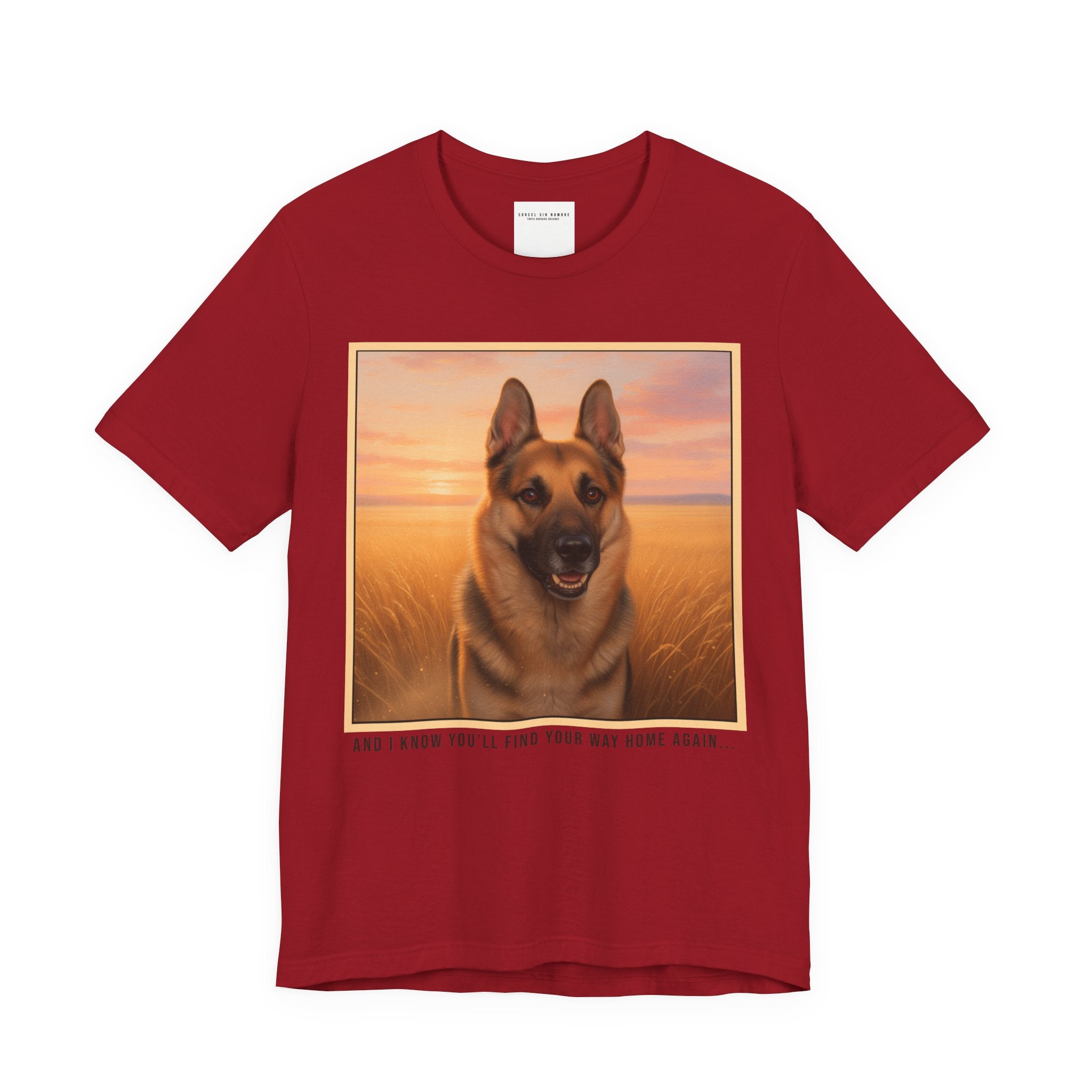 Corcel Sin Nombre | German Shepherd Portrait Tee | Dog Memorial Shirt with Sunset Photo