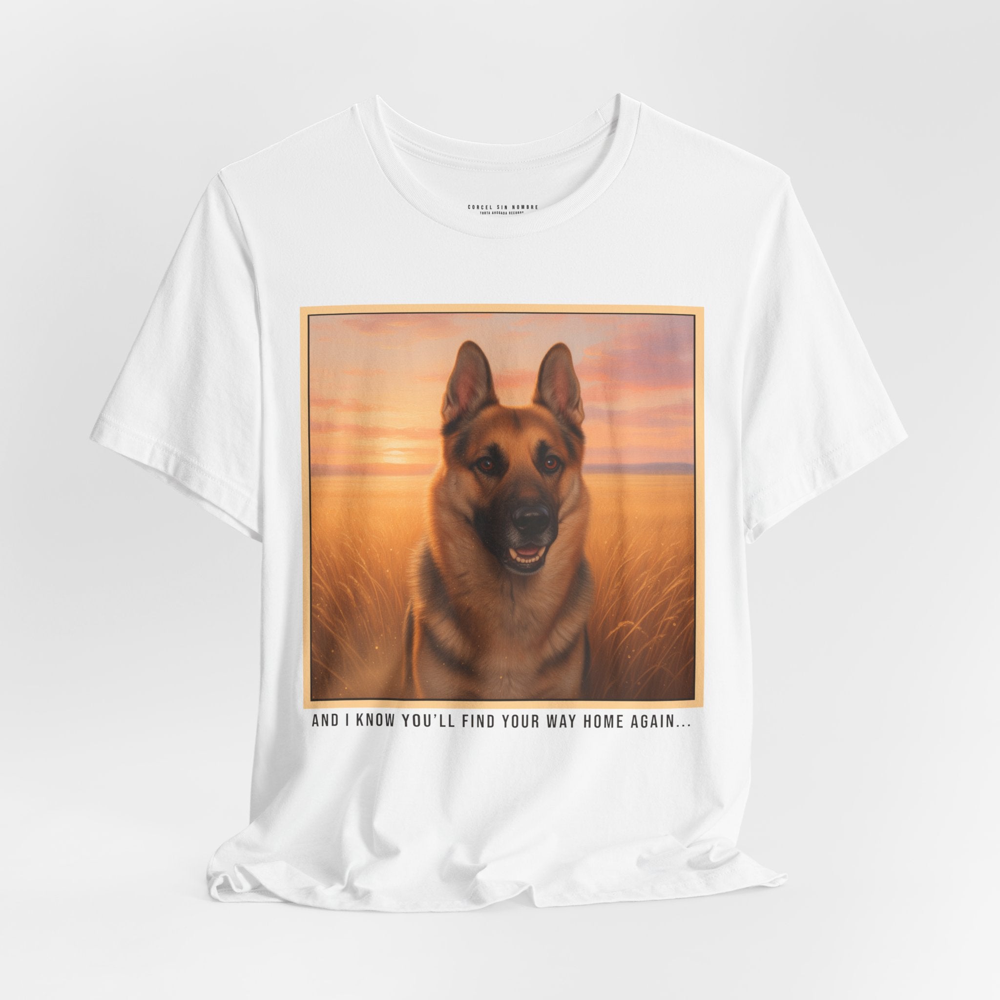 Corcel Sin Nombre | German Shepherd Portrait Tee | Dog Memorial Shirt with Sunset Photo