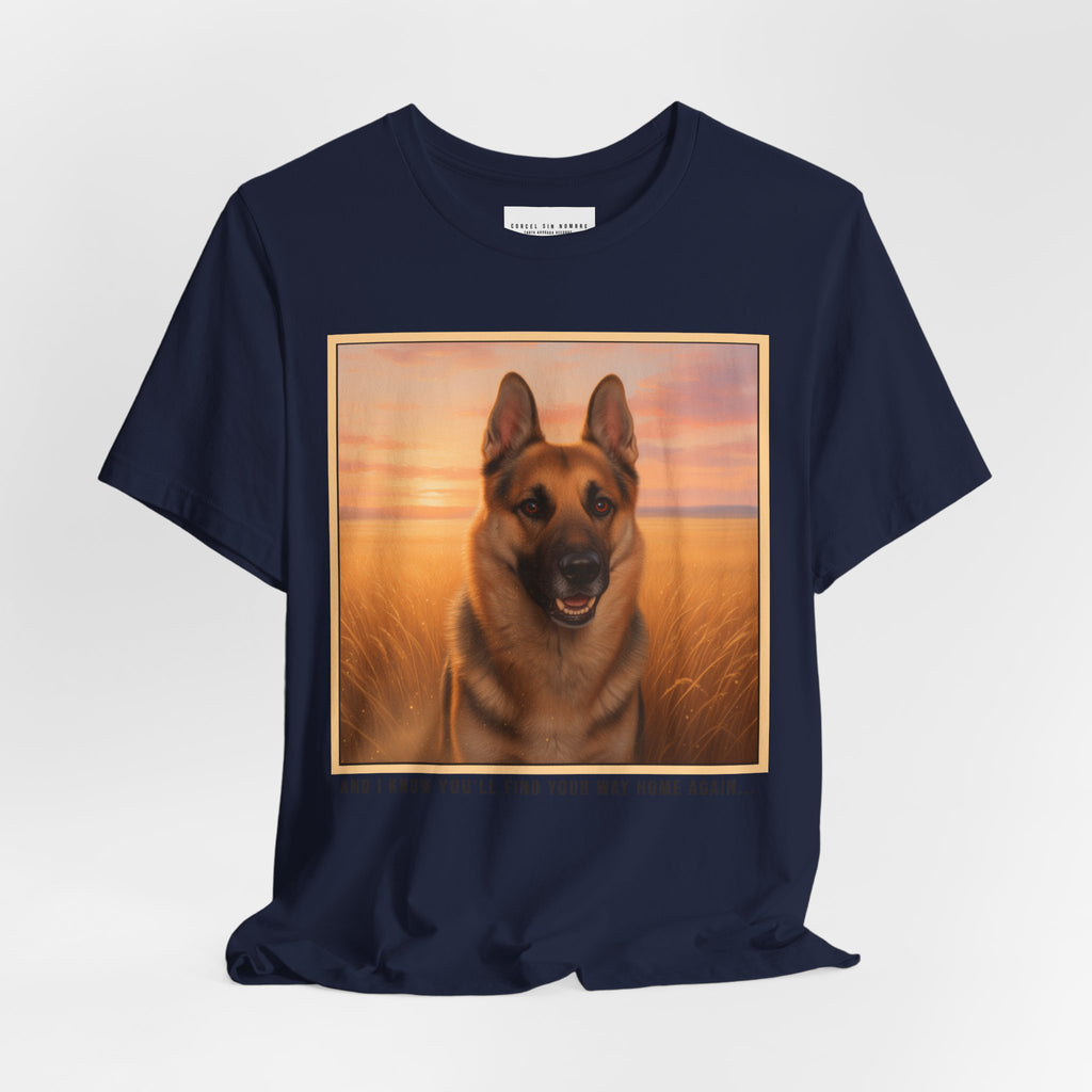 Corcel Sin Nombre | German Shepherd Portrait Tee | Dog Memorial Shirt with Sunset Photo