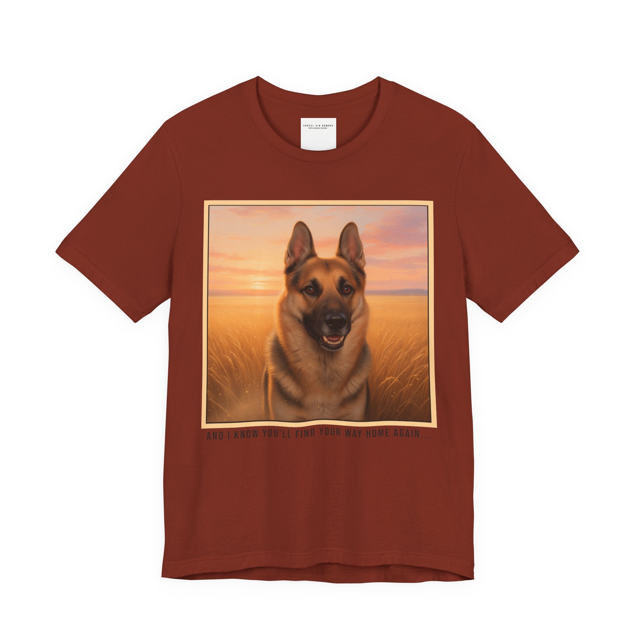 Corcel Sin Nombre | German Shepherd Portrait Tee | Dog Memorial Shirt with Sunset Photo