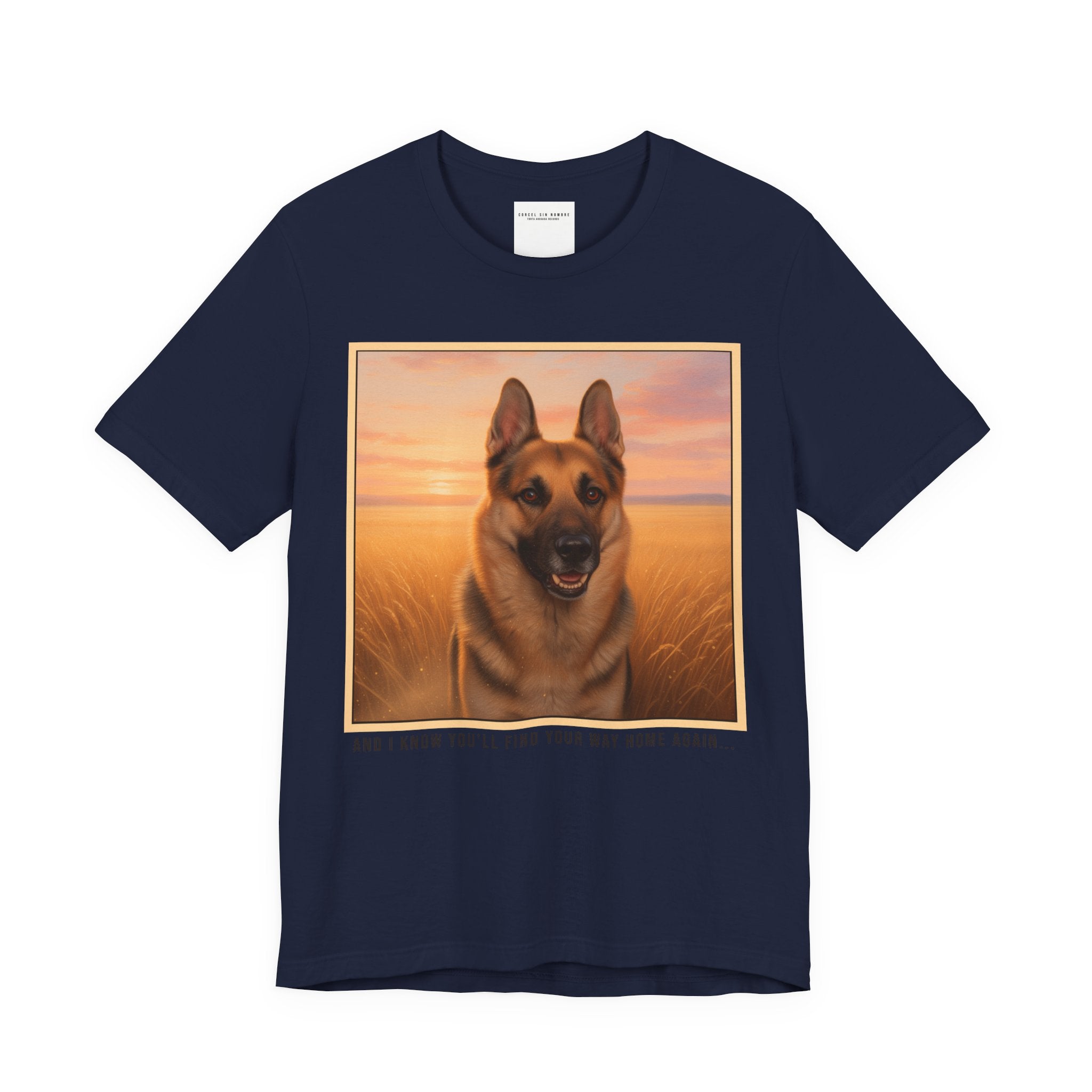 Corcel Sin Nombre | German Shepherd Portrait Tee | Dog Memorial Shirt with Sunset Photo