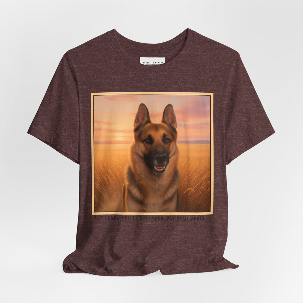 Corcel Sin Nombre | German Shepherd Portrait Tee | Dog Memorial Shirt with Sunset Photo