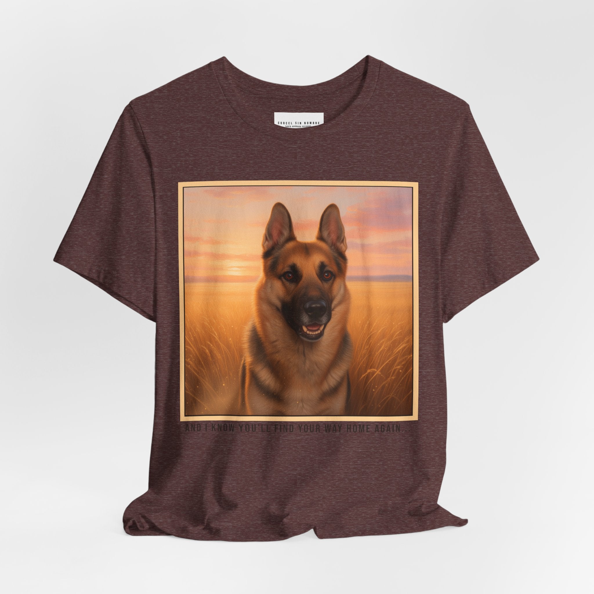 Corcel Sin Nombre | German Shepherd Portrait Tee | Dog Memorial Shirt with Sunset Photo