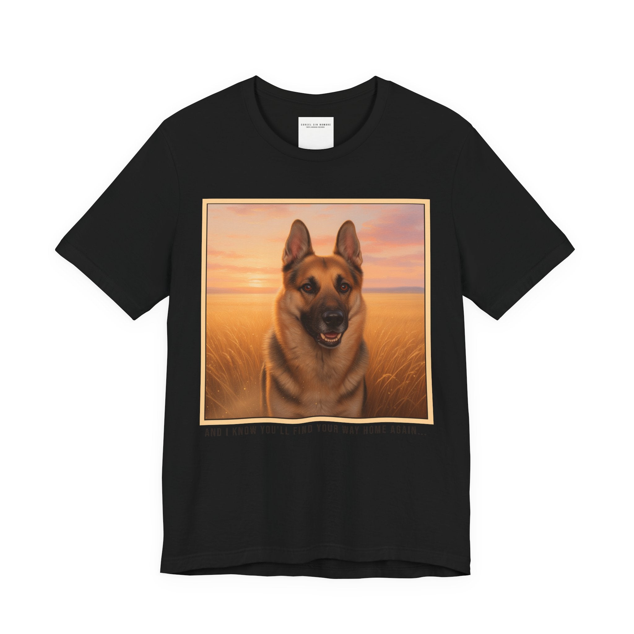 Corcel Sin Nombre | German Shepherd Portrait Tee | Dog Memorial Shirt with Sunset Photo