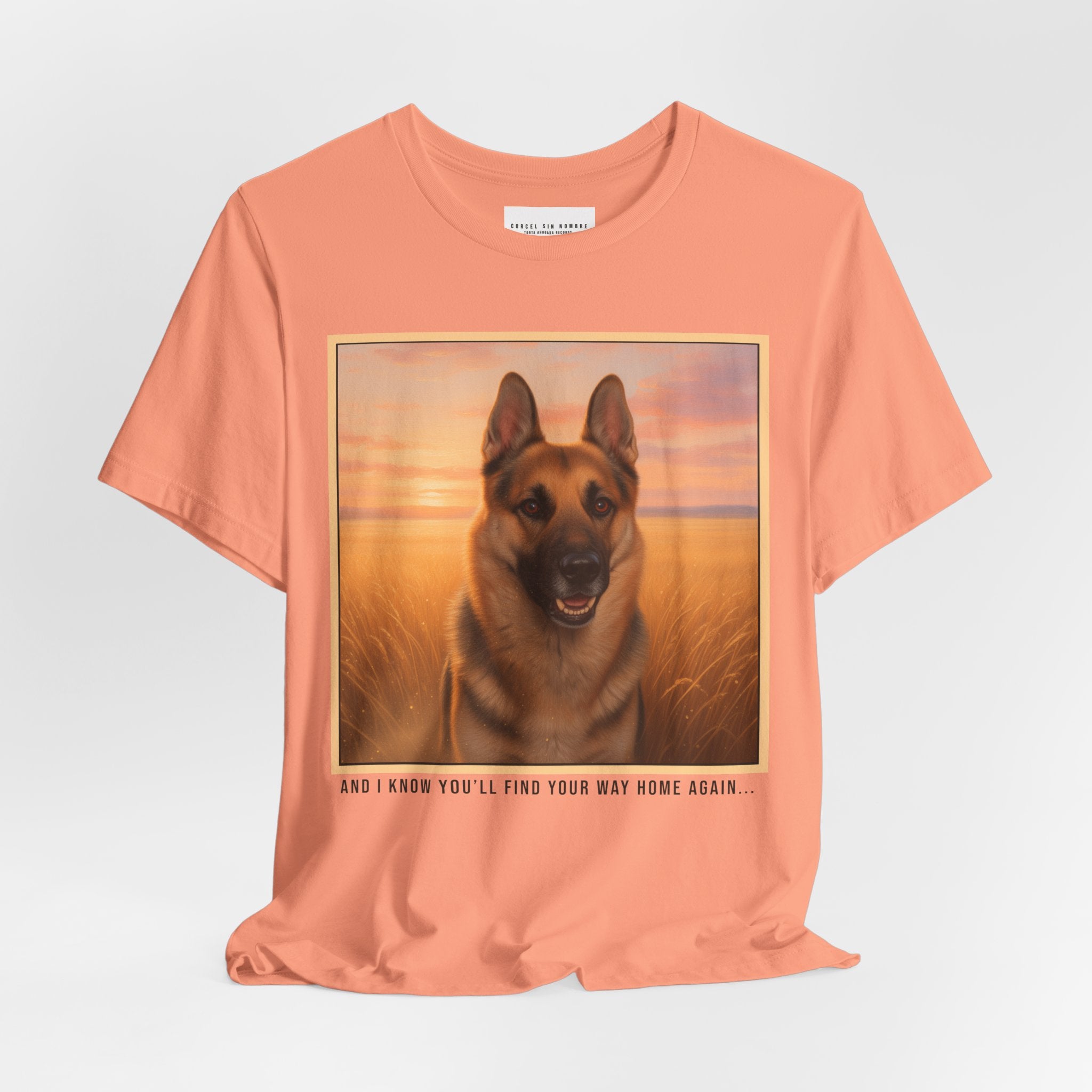 Corcel Sin Nombre | German Shepherd Portrait Tee | Dog Memorial Shirt with Sunset Photo