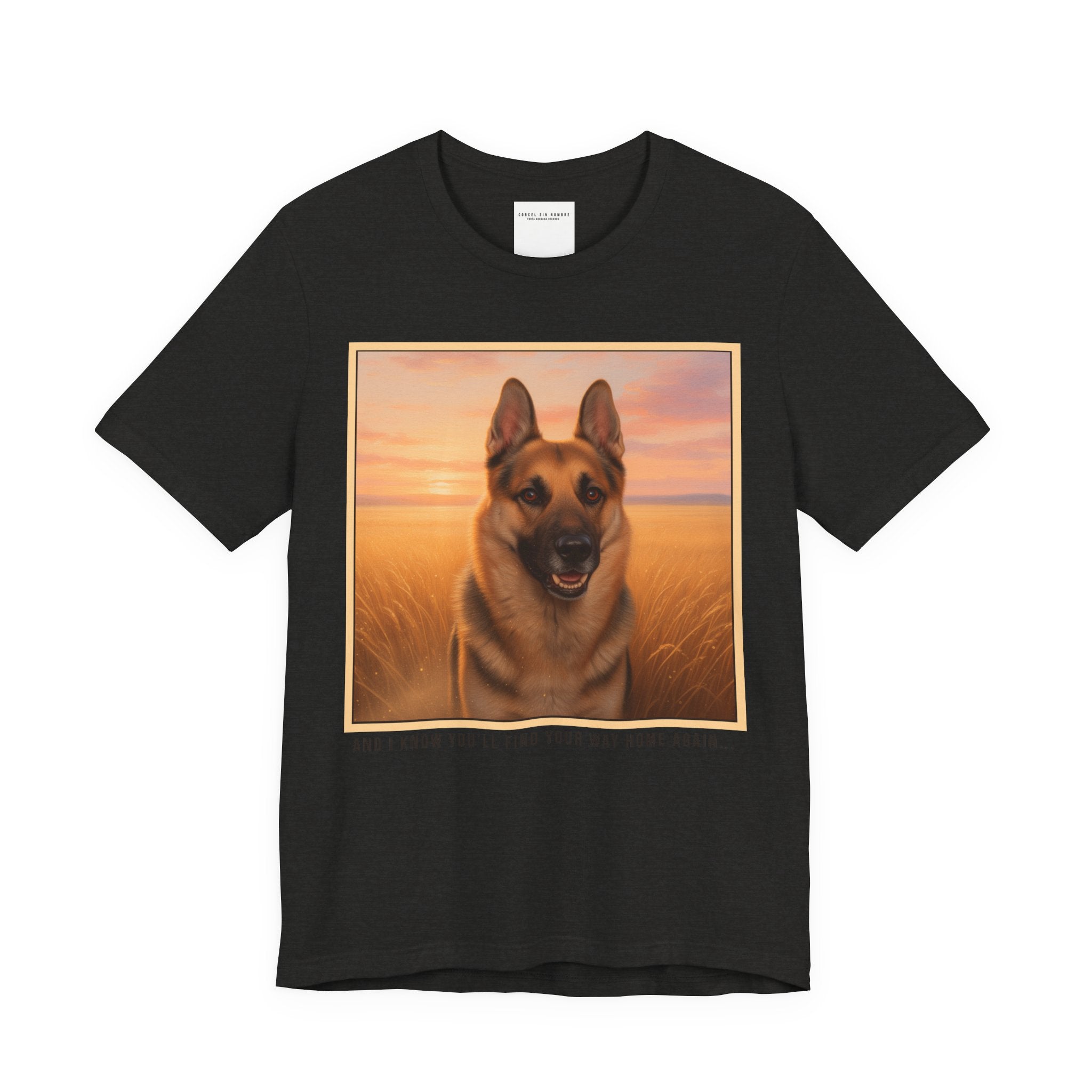 Corcel Sin Nombre | German Shepherd Portrait Tee | Dog Memorial Shirt with Sunset Photo