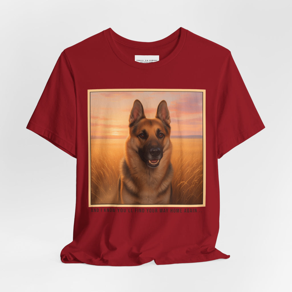 Corcel Sin Nombre | German Shepherd Portrait Tee | Dog Memorial Shirt with Sunset Photo