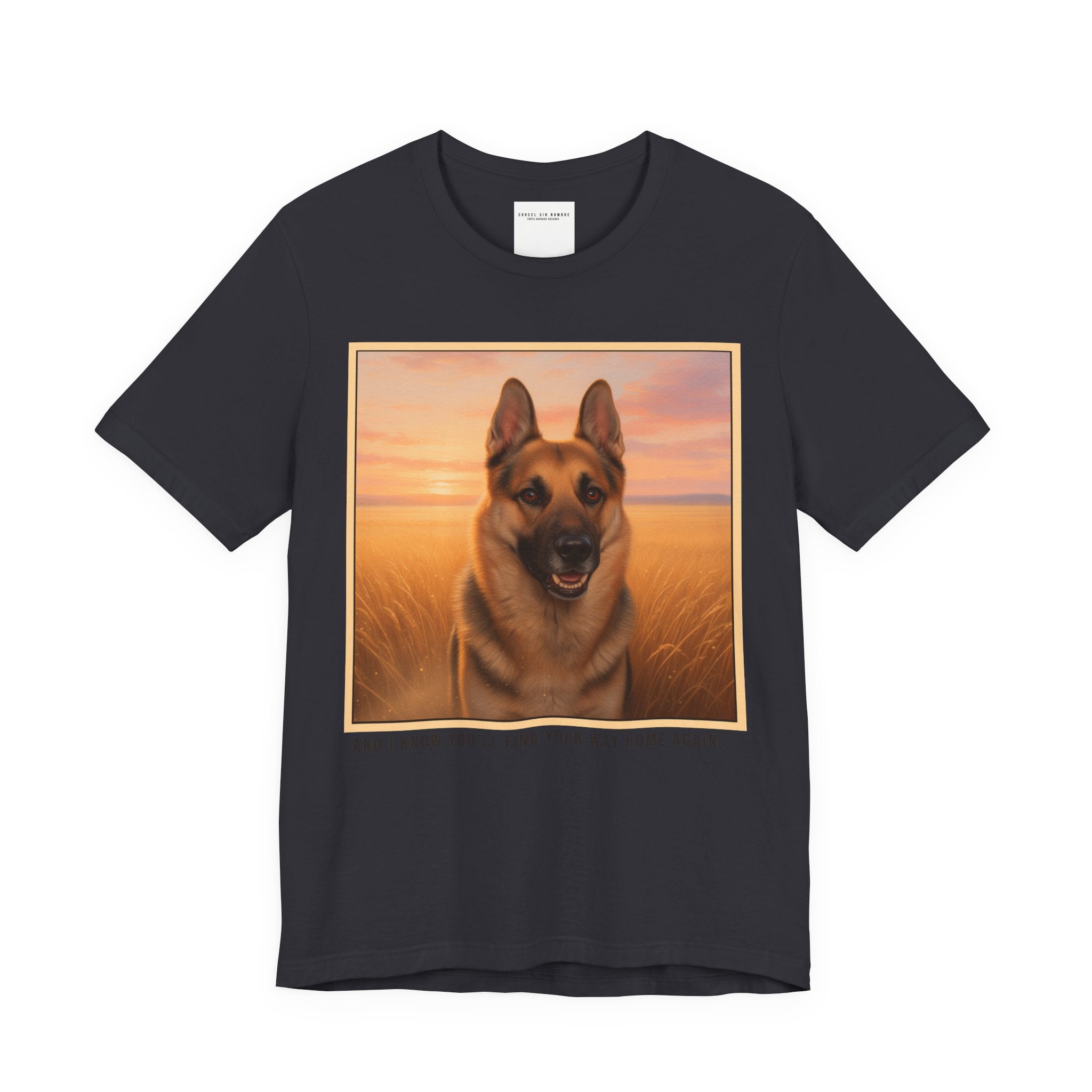 Corcel Sin Nombre | German Shepherd Portrait Tee | Dog Memorial Shirt with Sunset Photo