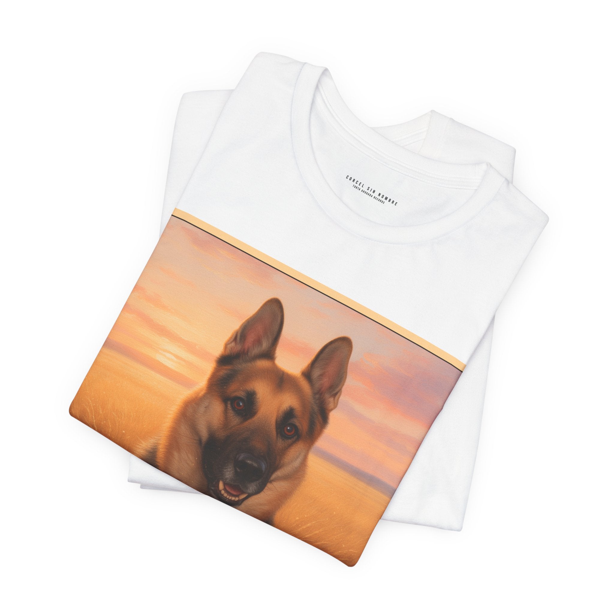 Corcel Sin Nombre | German Shepherd Portrait Tee | Dog Memorial Shirt with Sunset Photo
