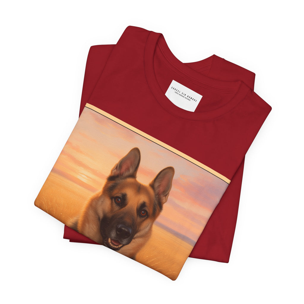Corcel Sin Nombre | German Shepherd Portrait Tee | Dog Memorial Shirt with Sunset Photo