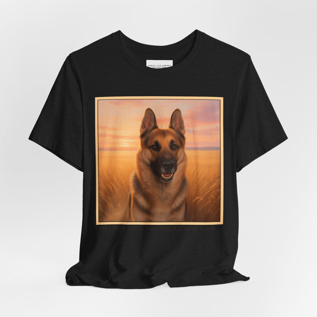 Corcel Sin Nombre | German Shepherd Portrait Tee | Dog Memorial Shirt with Sunset Photo
