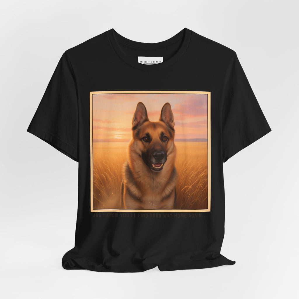 Corcel Sin Nombre | German Shepherd Portrait Tee | Dog Memorial Shirt with Sunset Photo