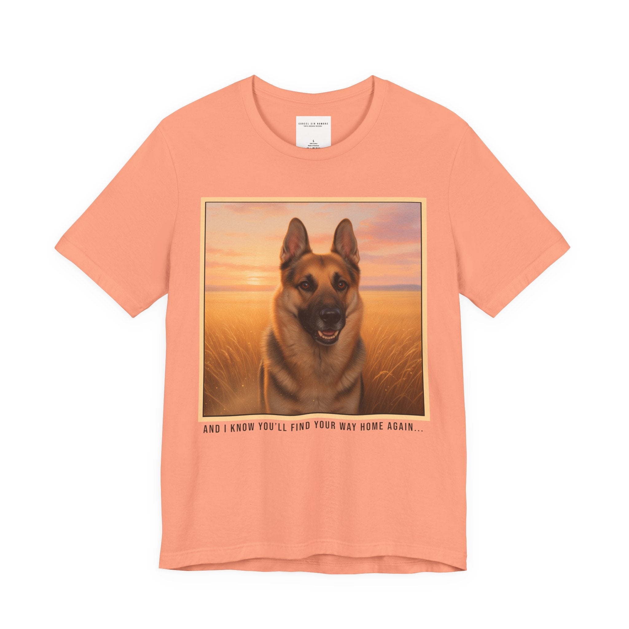 Corcel Sin Nombre | German Shepherd Portrait Tee | Dog Memorial Shirt with Sunset Photo