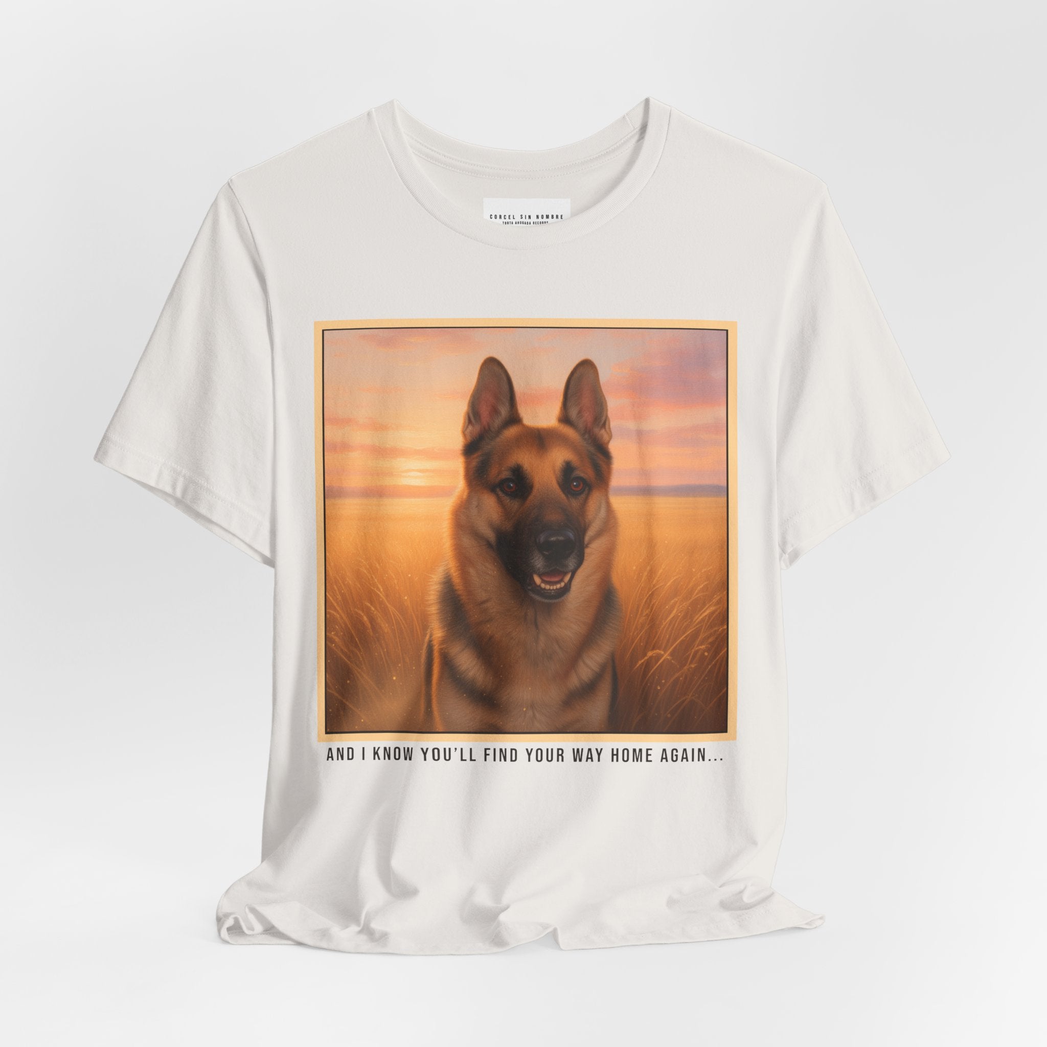 Corcel Sin Nombre | German Shepherd Portrait Tee | Dog Memorial Shirt with Sunset Photo