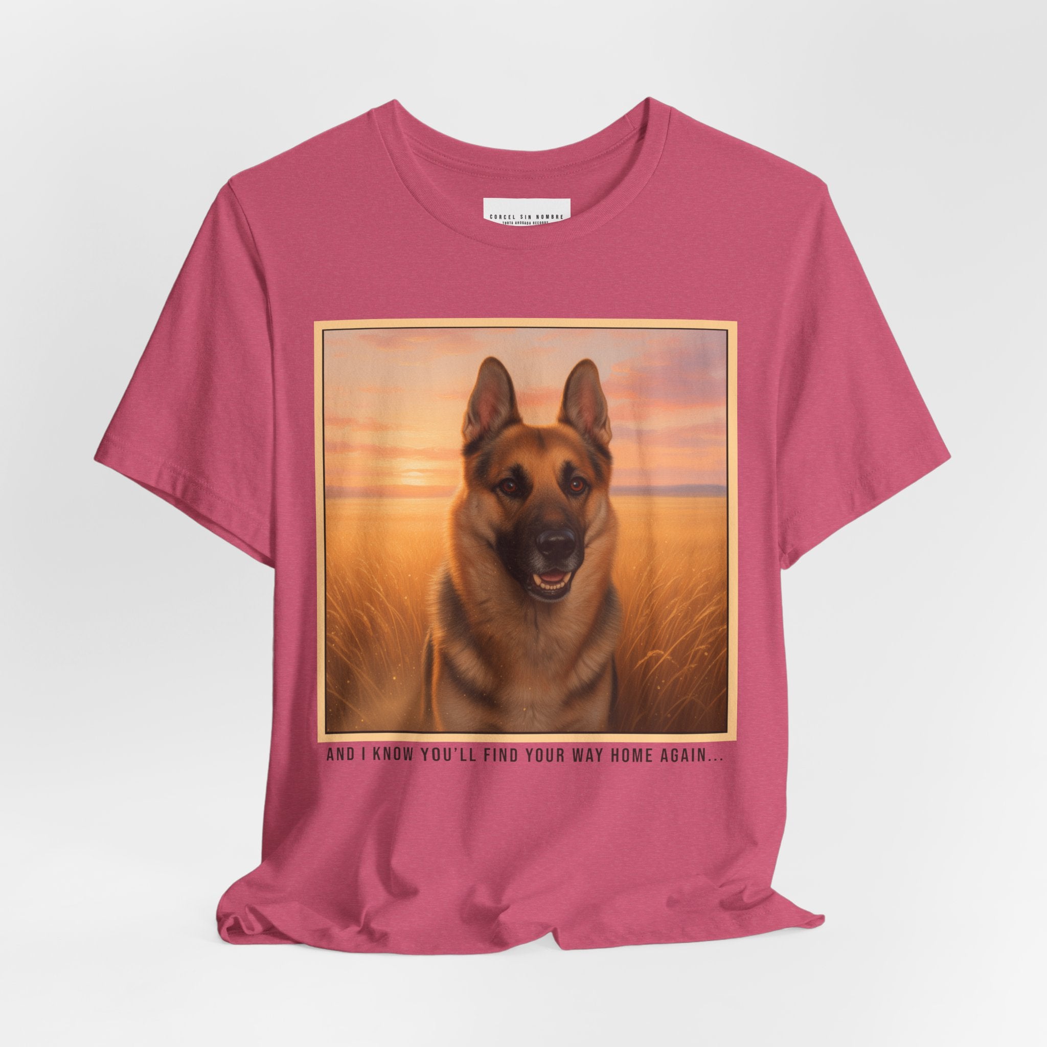 Corcel Sin Nombre | German Shepherd Portrait Tee | Dog Memorial Shirt with Sunset Photo