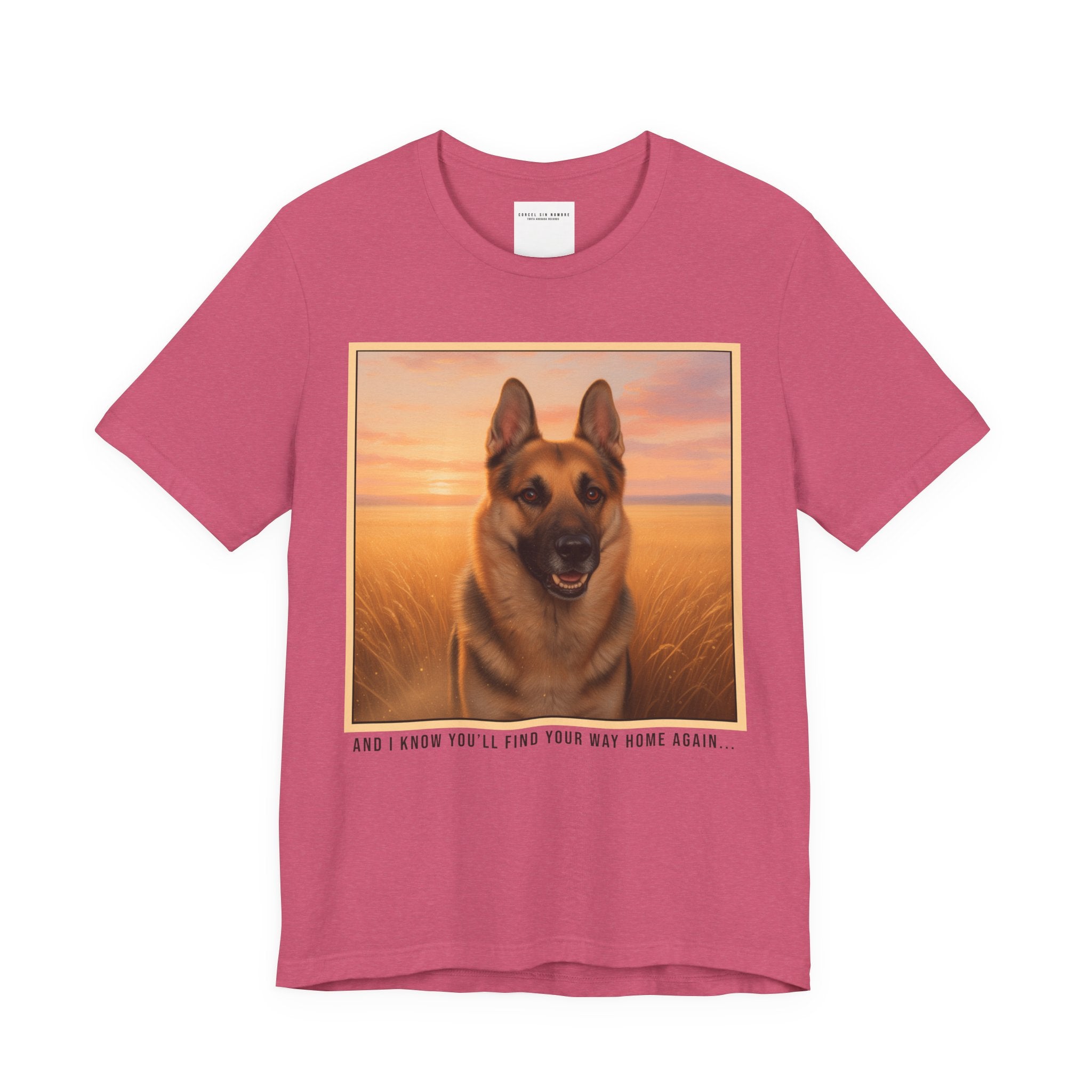 Corcel Sin Nombre | German Shepherd Portrait Tee | Dog Memorial Shirt with Sunset Photo